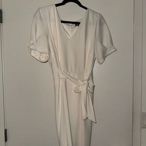 Express White Midi Dress with Tie Waist - Graduation Dress